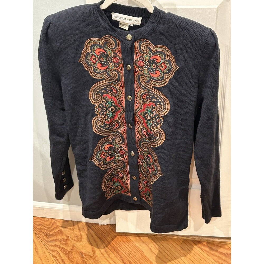 Vintage Umi  Collections Anne Crimmins Navy Sweater Jacket Size L